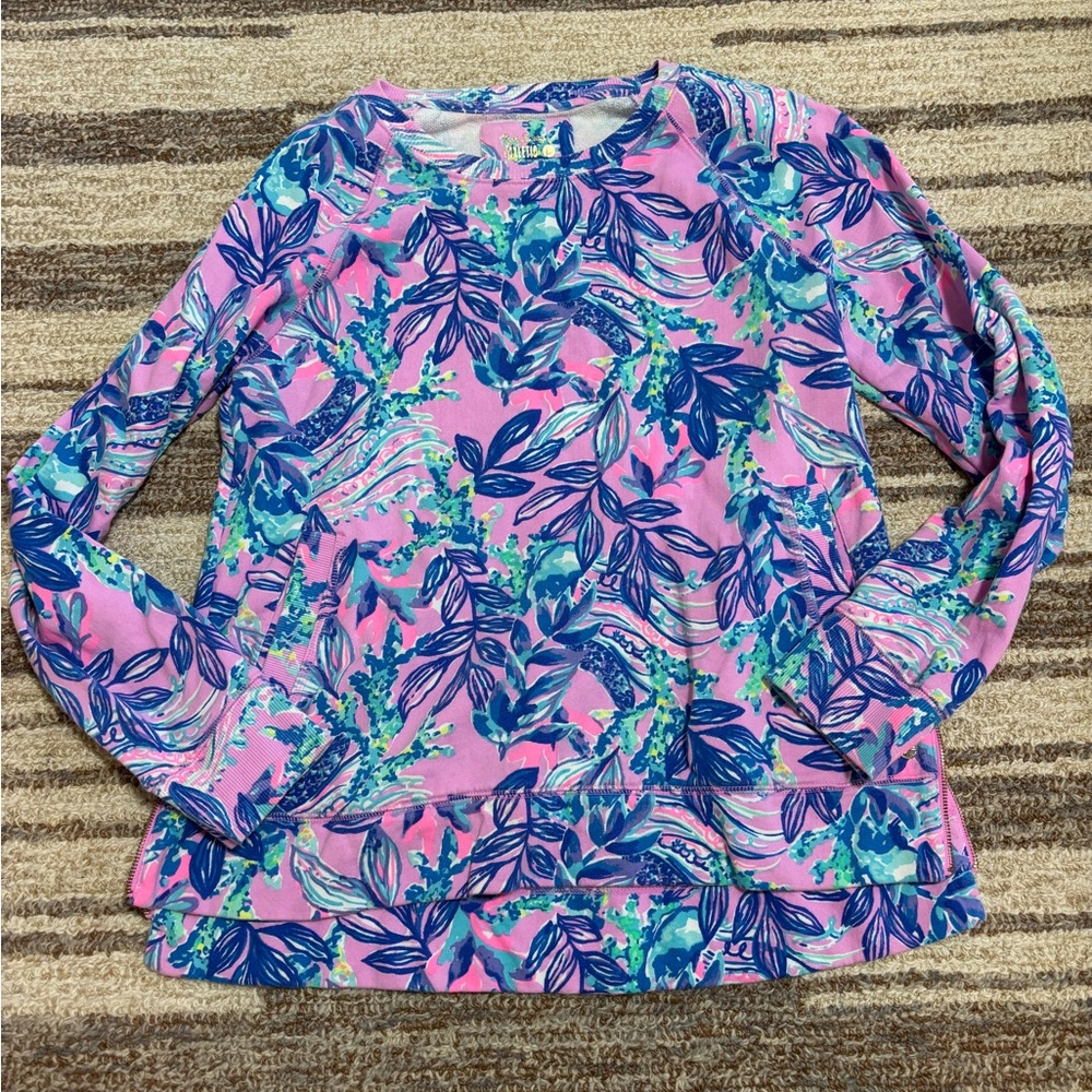 Lilly Pulitzer Pink and Blue Leaf Print Top
